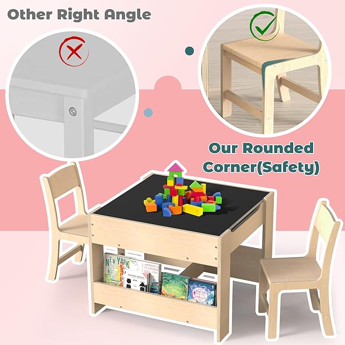 4-in-1 Kids Wooden Activity Desk & Chair Set – Birch Plywood Table with Reversible Whiteboard & Chalkboard, 3 Storage Areas for Toddlers’ Learning, Art, and Play(1-4 Years)