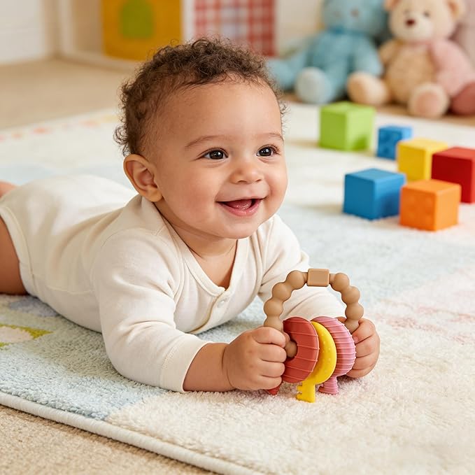 Baby Keys Teether Toys,Silicone Teething Toys for 3+ Months,Teething Keys Toy for Infants-Soft & Raised Texture to Soothe Gums,BPA Free(Brown)