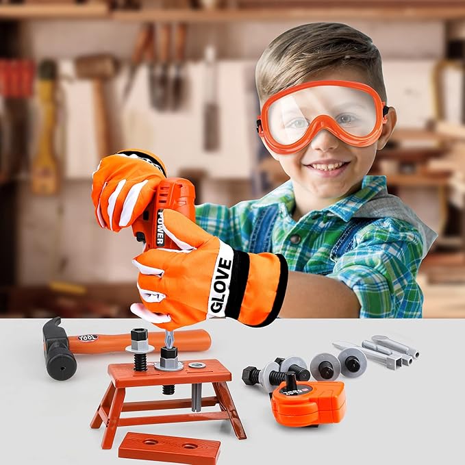 TOY Life Kids Tool Set for Boy Ages 4-6 with Belt, Toddler Tool Set with Drill, Kids Construction Toys, Learning Kit for Home DIY and Woodworking