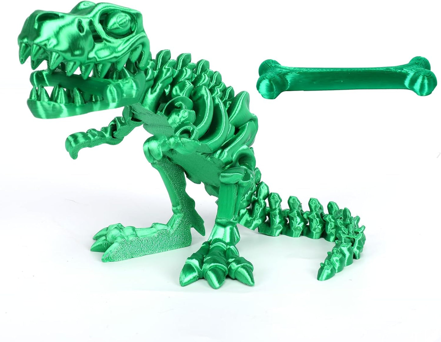 3D Printed Dinosaur Bone Skeleton Tyrannosaurus Rex with Movable Jaw Fidget Dinosaur Toys Full Articulated Dinosaur Executive Desk Toys Home Office Decor, Green-2