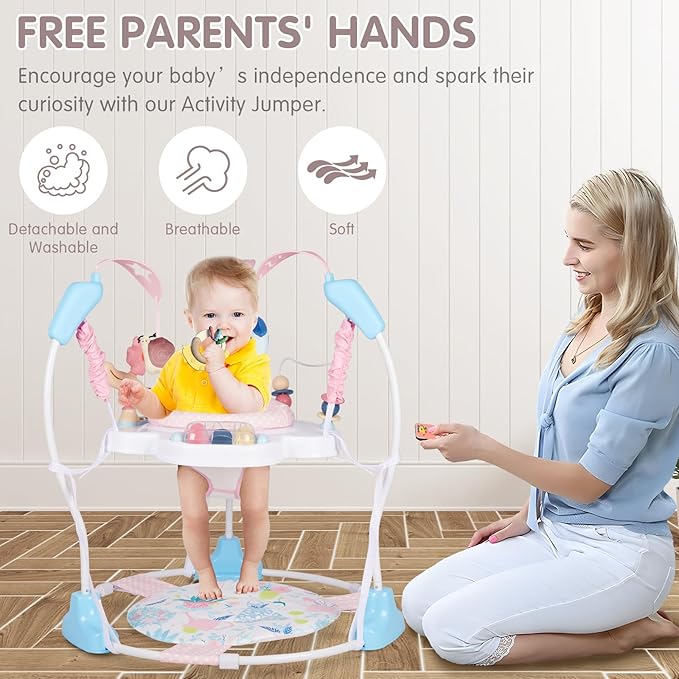 Baby Activity Center, 3-in-1 Baby Jumper, Infant Activity Center with 360° Rotating Seat, Music, Lights, 3 Adjustable Heights, Infant Activity Jumper for 6+ Months JP2402