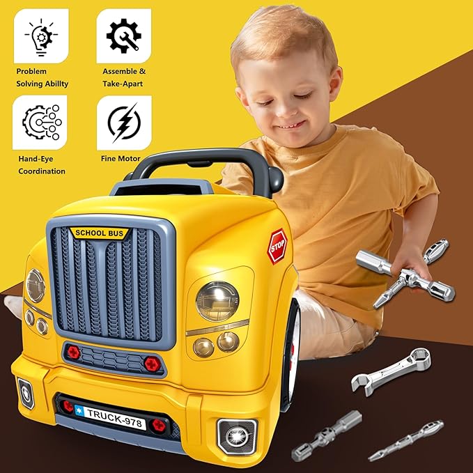 MUGEYMYD Large Truck Engine Toy for Kids 3-5, Take Apart Motor Vehicle Pretend Play Car with Light and Sound, Kids Mechanic Workshop Set, Toy Engine Building Kit for Toddlers.