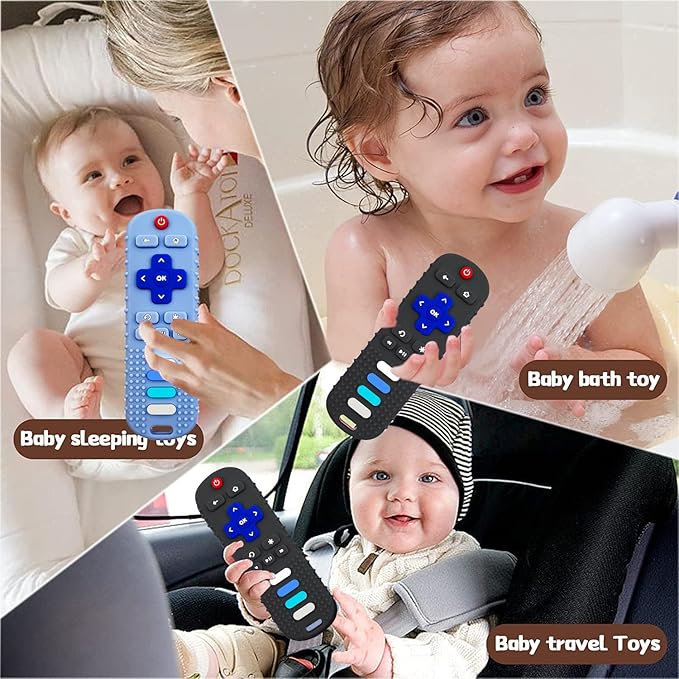 Silicone Baby Teething Toys,Teething Toys for Babies 3 6 18 24 Months,Baby Silicone Chew Toys,Remote Control Shape Teether Toys,BPA Free(N-Black)