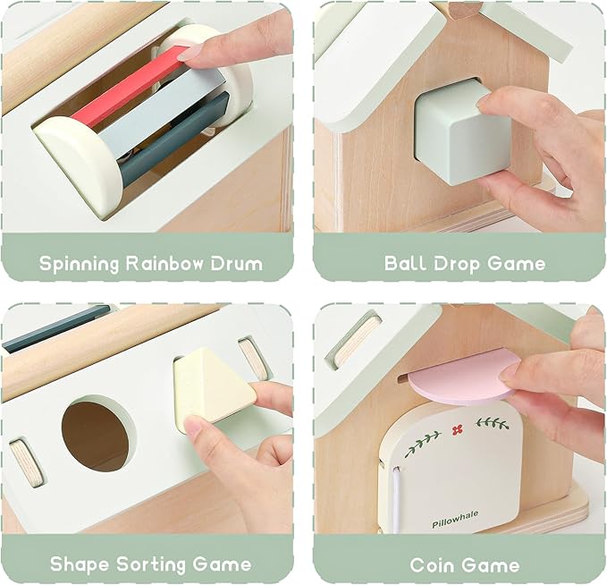 Wooden Montessori Toys for Babies 12 Months, Wooden Baby Drop Toys, 5 in 1 Object Permanence Box, Shape Sorting and Stacking Learning Toy, Gift for Toddlers Boys Girls 1 Years