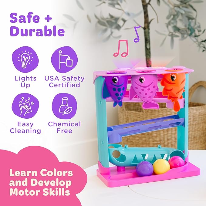 Move2Play, Feed The Fish | 30+ Fin-Tastic Songs & Phrases | Baby & Toddler Musical Toy | First Birthday Present for 1+ Year Old | Ages 6-24 Months | Boy & Girl Ball Drop Toy