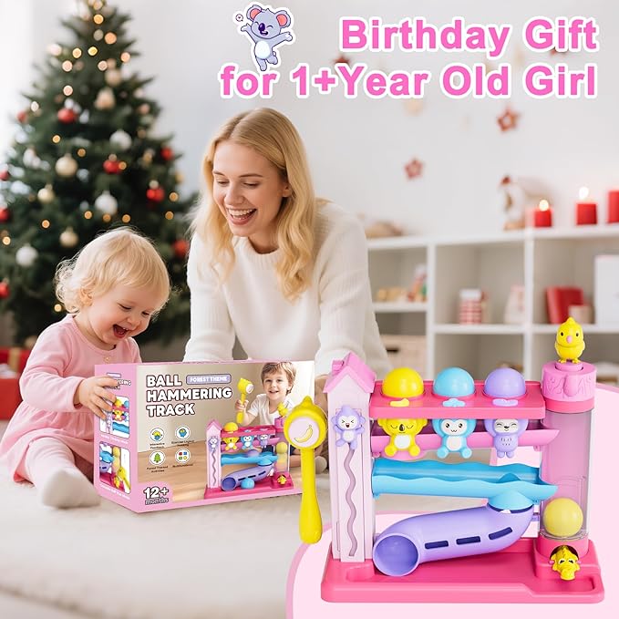 Musical Toy for 1-2 Year Old Girls,Educational Baby Toys 12-18 Months,Ball Drop Toy with English & Spanish,Fine Motor Toys for Toddlers 1-3,Birthday Gift for 1+ Year Old Girl (Pink)