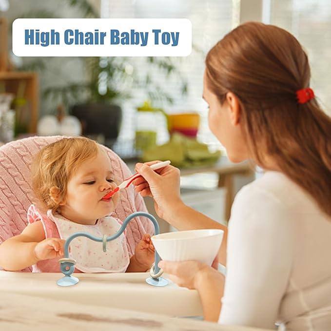 Montessori Educational Toys For Infant Toddlers, High Chair Toys With Suction Cups For Toddlers 0-6 M+ Food Grade Silicone Teething toy For Toddler 6M+, Parent-Child Baby Toy Set 12 18 M+ (Dusty Blue)