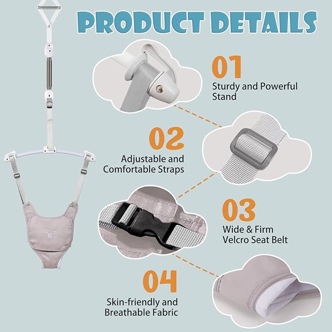 Baby Jumper, Baby Jumper Doorway with Adjustable Strap, Protable Baby Jumpers and Bouncers, Easy to Assemble, Baby Bouncer Jumper with Soft Rug