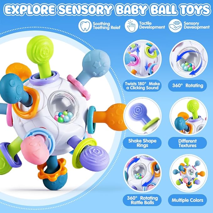 6 in 1 Baby Toys 6 to 12 Months, Montessori Toy for 1 Year Old, Infant Teething Toy Stacking Blocks Cups,Sorting Sensory Bin, Matching Egg Sensory Ball Educational Learning Gift for Toddlers Aged 1-3