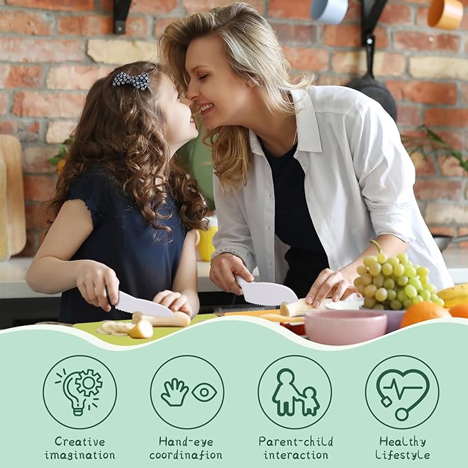 13 Pcs Montessori Kitchen Tools for Toddlers Kitchen Tools Kid Safe Knife Set for Real Cooking Cutting Boards,Crinkle Cutter,Peeler,Serrated Edges and Wooden Safe Knives