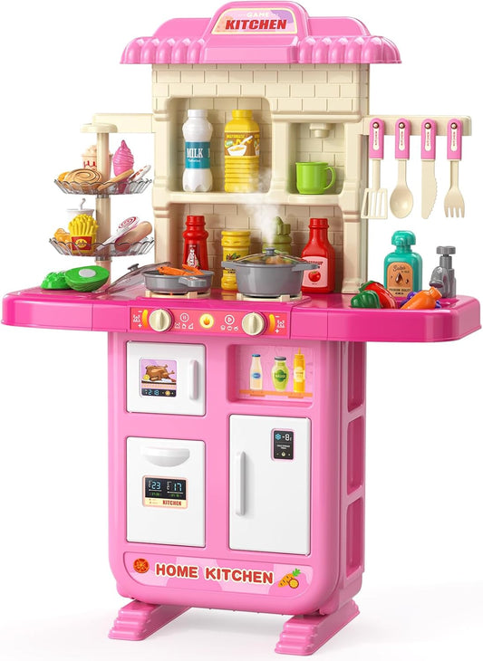 TEMI Pretend Food Kitchen Toys for Kids Ages 4-8, Kitchen Set for Toddlers 1-3, Play Kitchen Accessories w/Real Sounds Light, for Boys, Girls