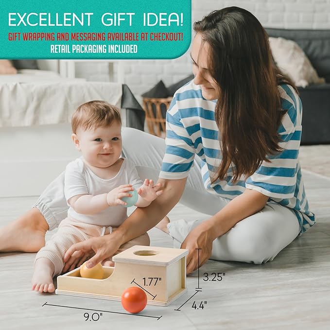 Montessori Mama Object Permanence Box - Montessori Toys for Babies 6-12 Months, Developmental Ball Drop Wooden Toy, Infant Toddler 1 Year Old Learning Essential