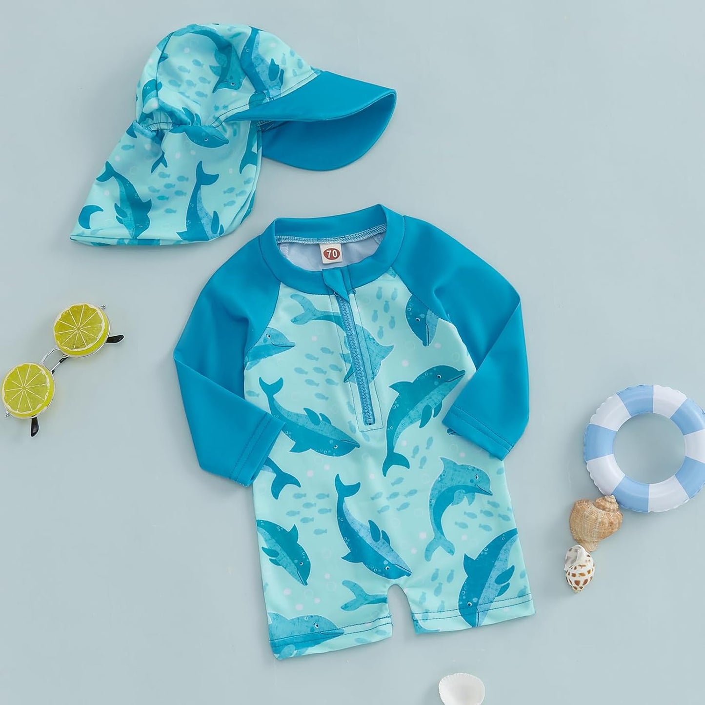 Hnyenmcko Baby/Toddler Boy Rash Guard Swimsuit Long Sleeve One Piece Zipper Swimwear Sunsuit Infant Bathing Suit Beachwear