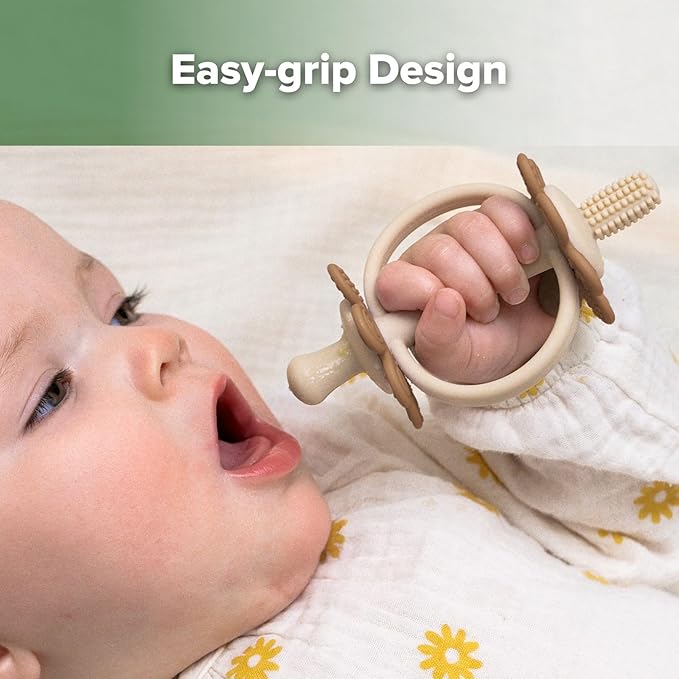 haakaa Silicone Baby Teether Toys,Nipple-Shaped End for Gum Massage,360° Baby Toothbrush Head for Self-Brushing Training,Easy to Grip-Cocoa