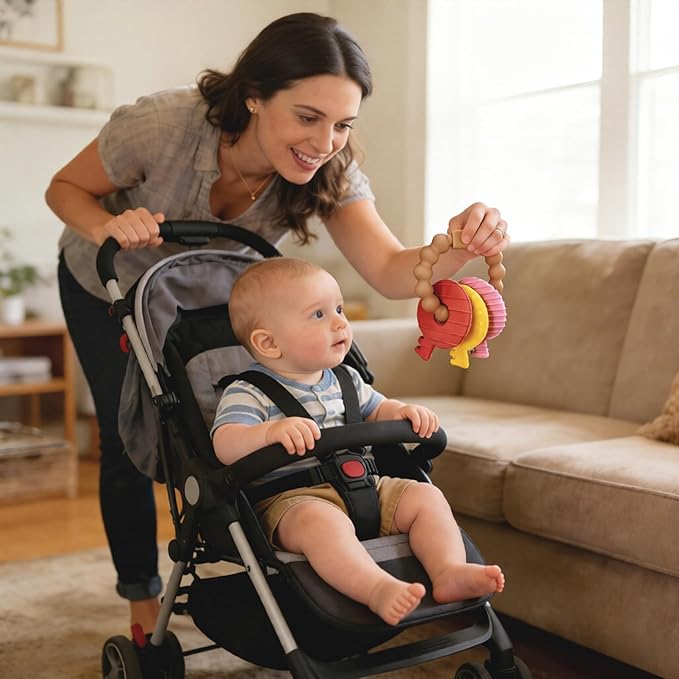 Baby Keys Teether Toys,Silicone Teething Toys for 3+ Months,Teething Keys Toy for Infants-Soft & Raised Texture to Soothe Gums,BPA Free(Brown)