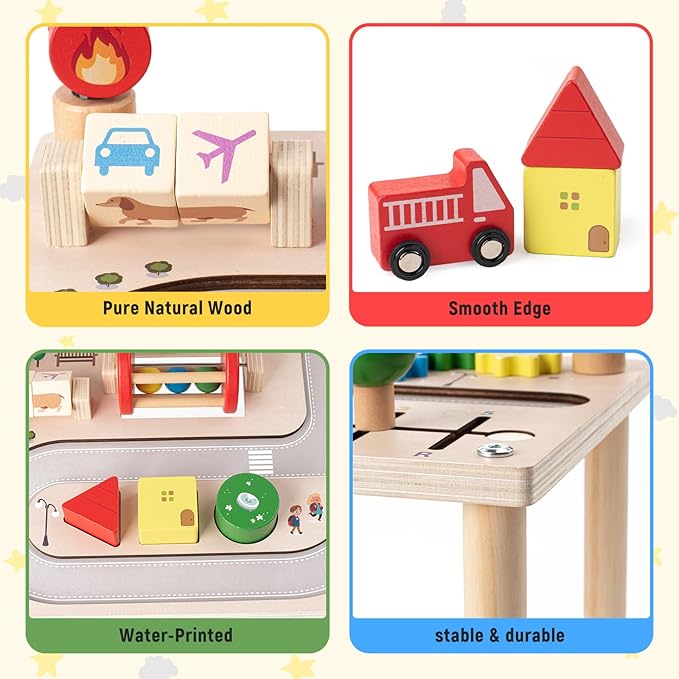 Activity Table for 1 Year Old, 8 in 1 Multi-Colorful Montessori Toys, Baby Activity Table with Bead Maze & Shape Sorter, Toddler Sensory Educational Learning Toys for Birthday Gift Boys Girls