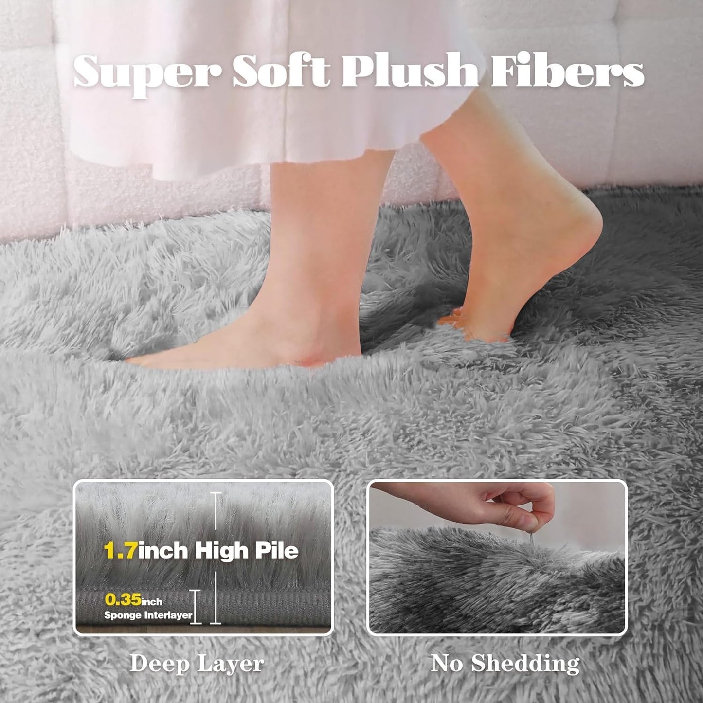 4x6 Area Rug for Living Room: Fluffy Shag Soft Washable Rugs Fuzzy Plush Indoor Carpet for Bedroom Nursery Playroom Dorm Kids Girls Boys Room (Dark Grey, 4'x6')