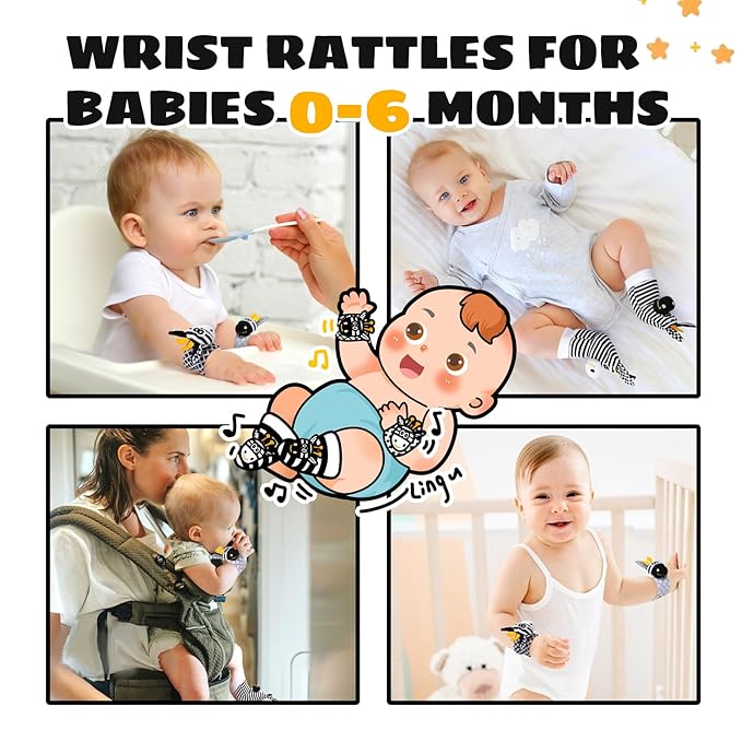 Baby Toys 0-6 Months,High Contrast Baby Toys for Newborn,Black and White Toys,Infant Rattle Socks and Wrist Toy,Newborn Toys 0 3 Months Brain Development,0-6 Months Babies Boy Girl Gift