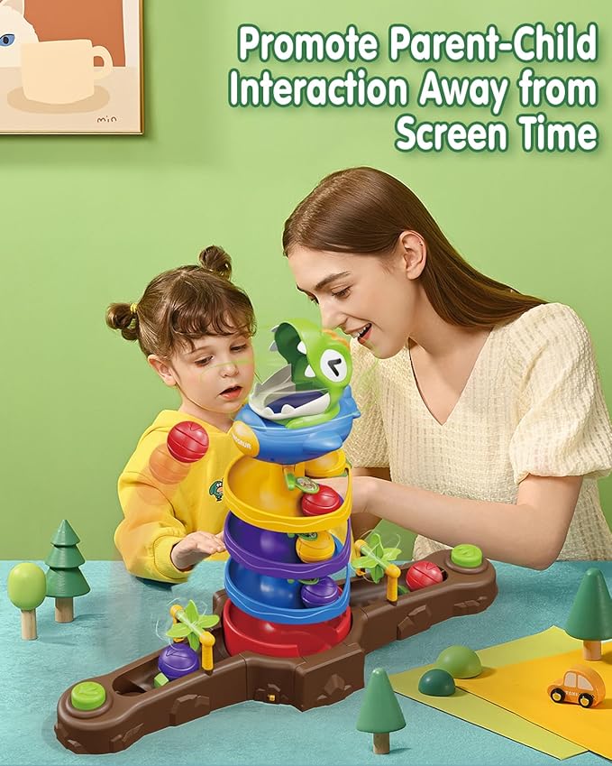 Dinosaur Ball Drop Toy for 3 4 5 6 7 8 Years Old Kids, Dino Spin Twister Toddlers Toy, Shoot Balls Toddler Montessori Toys Gifts for 3-6 Year Old Boys Girls, 2 Players PK Mode