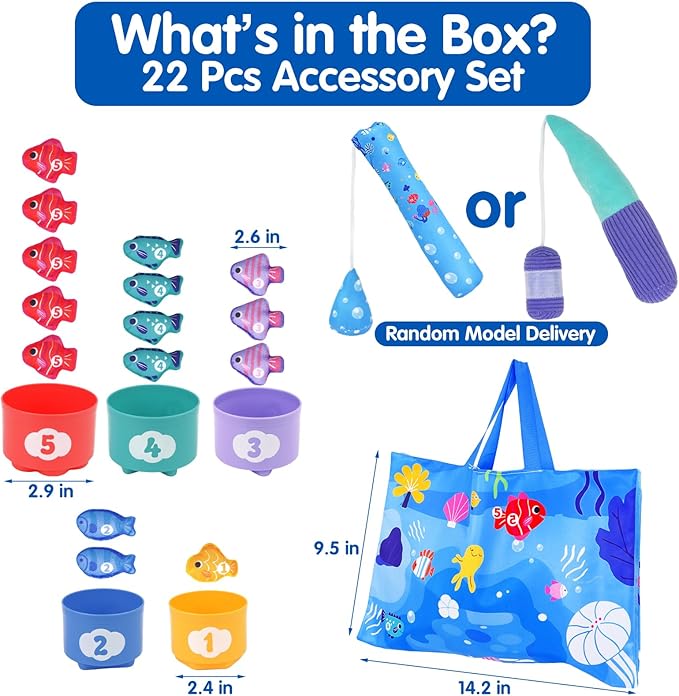 Montessori Toys for 1 Year Old - Cloth Fishing Game with Stacking Cups Toddler Toys for One Year Old Boy Girl First Birthday Gift - Sorting Learning Baby Toy 12-18 Months 1 2 Year Old