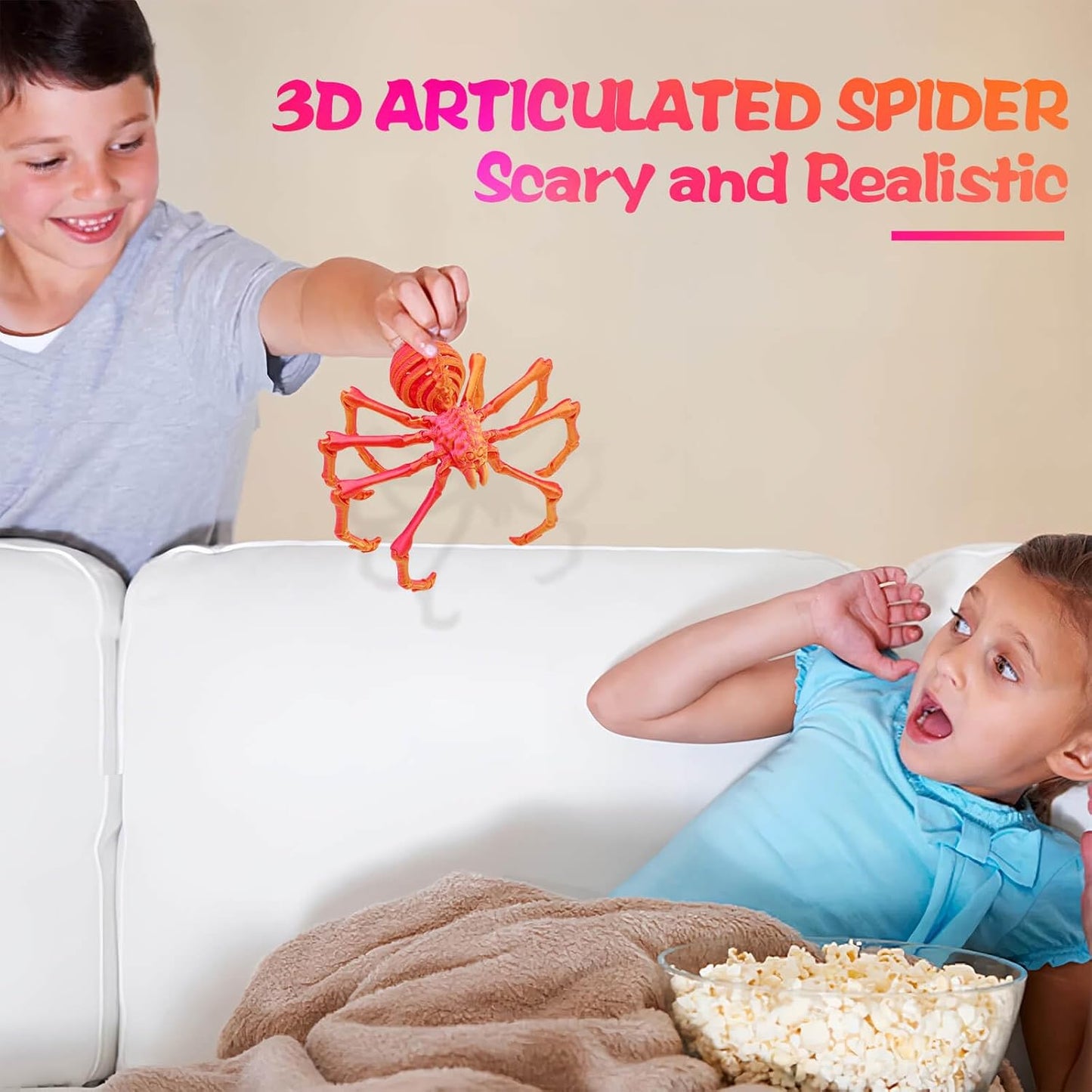 3D Printed Spider Fidget Toys, 1 Pack Articulated Fake Spider Figures Party Favors for Birthday Halloween Christmas, Stress Relief Desk Toys for Classroom Office Home (Laser-orange)