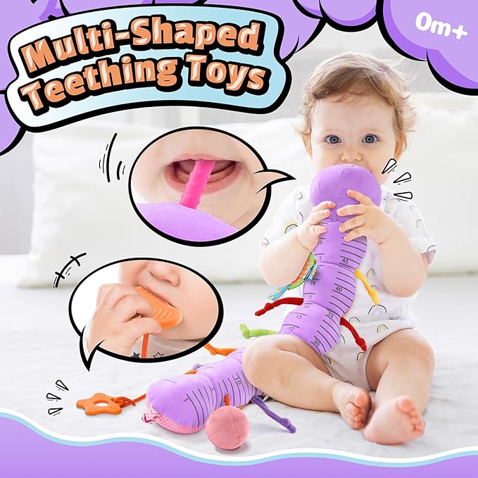 LIGHTDESIRE Baby Toys Musical Caterpillar,Infant Toys 3 6 12 Months Sensory Toy with Ruler Design,Mirror,Pull String,Crinkle&Ring Bell,Baby Teething Toy for Tummy Time Boy Girl Gifts (Lavender Purple)