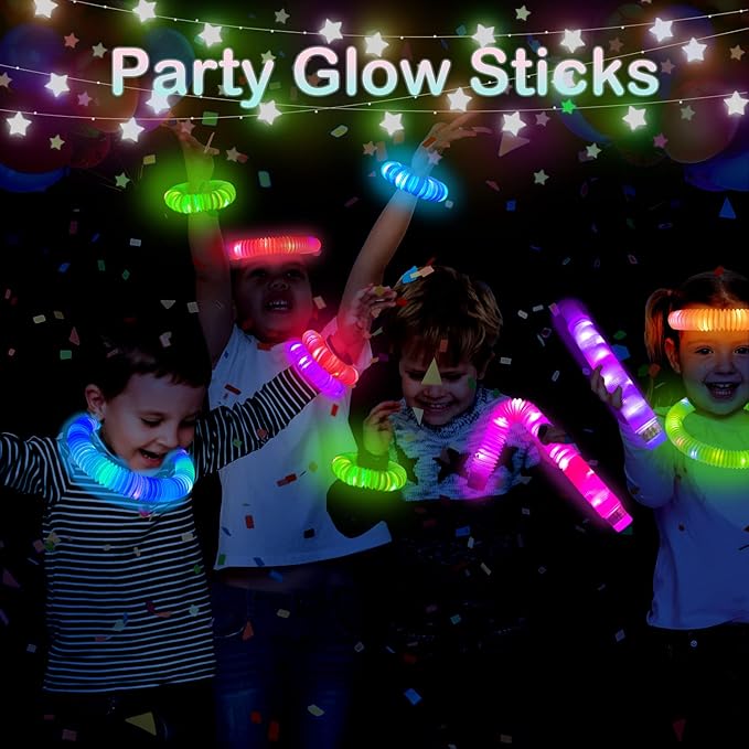 24 PCS New Years Eve Light Up Party Favors Supplies for Kids 4-8-12,Bulk Glow Sticks Bracelet Necklace Accessories for Toddlers,Birthday Treat Return Gifts,Christmas NYE 2026 Goodie Bag Stuffers