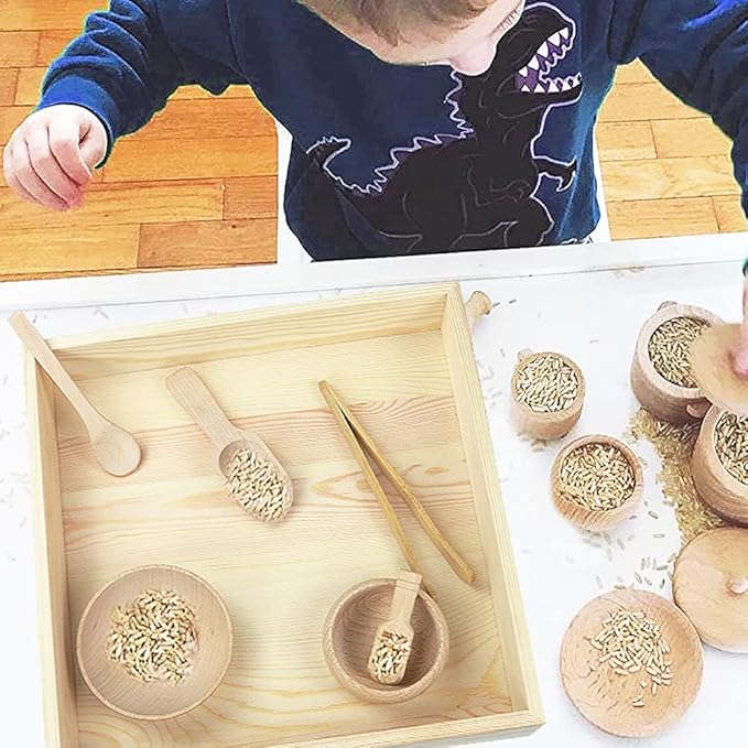 Montessori Sensory Bin Tools: 1 Wooden Box + 11 Sensory Tools for Toddlers & Preschool Children - Fine Motor Learning Pretend Play