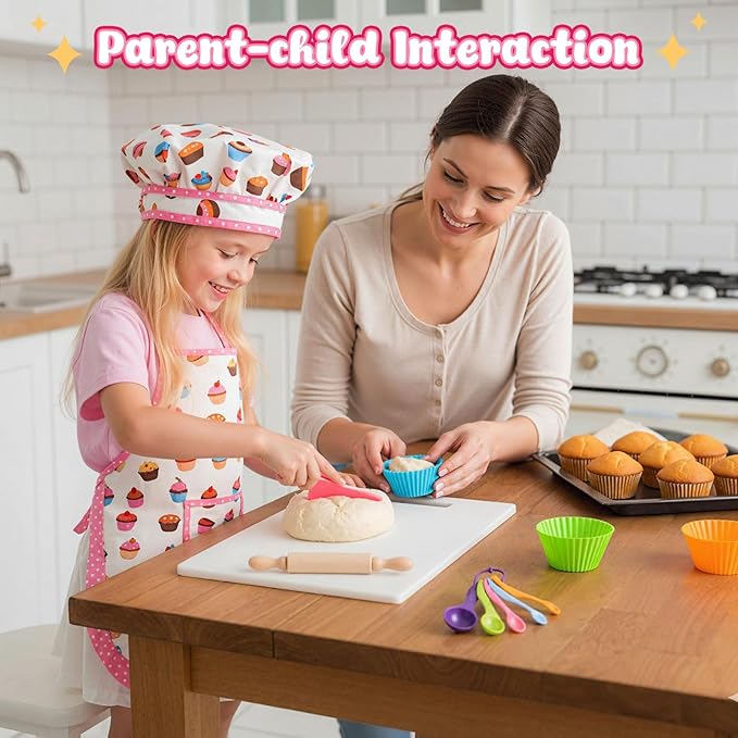 LovesTown Kids Cooking and Baking Sets, 32PCS Kids Chef Hat and Apron Pretend Play Toys for Toddler Gifts for Boys Girls