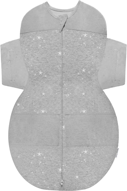 Happiest Baby SNOO Sleep Sack - 100% Organic Cotton Baby Swaddle Blanket - Doctor Designed Promotes Healthy Hip Development (Graphite Stars, Medium)