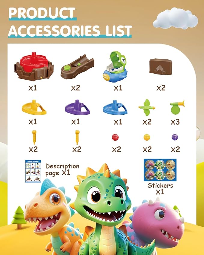 Dinosaur Ball Drop Toy for 3 4 5 6 7 8 Years Old Kids, Dino Spin Twister Toddlers Toy, Shoot Balls Toddler Montessori Toys Gifts for 3-6 Year Old Boys Girls, 2 Players PK Mode