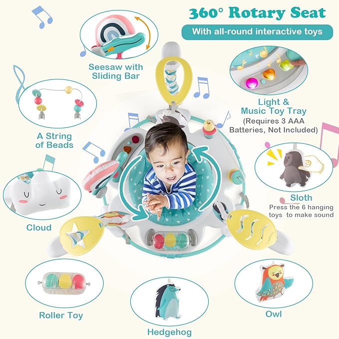 HONEY JOY Baby Bouncer Activity Center, Infant Jumper and Table w/ 360° Rotary Seat, 3 Adjustable Heights, Mat, Music, Lights, Sounds & Developmental Toys, Activity Center for Babies 6+ Months, Blue