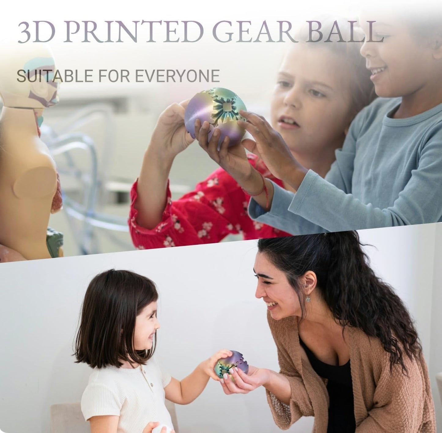 3D Printed Gear Ball, Gear Sphere Fidget Toy Stress Relif Toy for ADHD, Anxiety Relaxing Toy for Adults at Work/Study/Travel, Candy Color