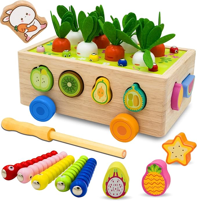 Montessori Wooden Shape Sorter for Baby Carrot Shape Sorting Toy for Toddlers 1-3 Montessori Shape Puzzles Fine Motor Toys Sensory Learning Educational Toys for Kids 1 2 3 4 5 6 Years Old