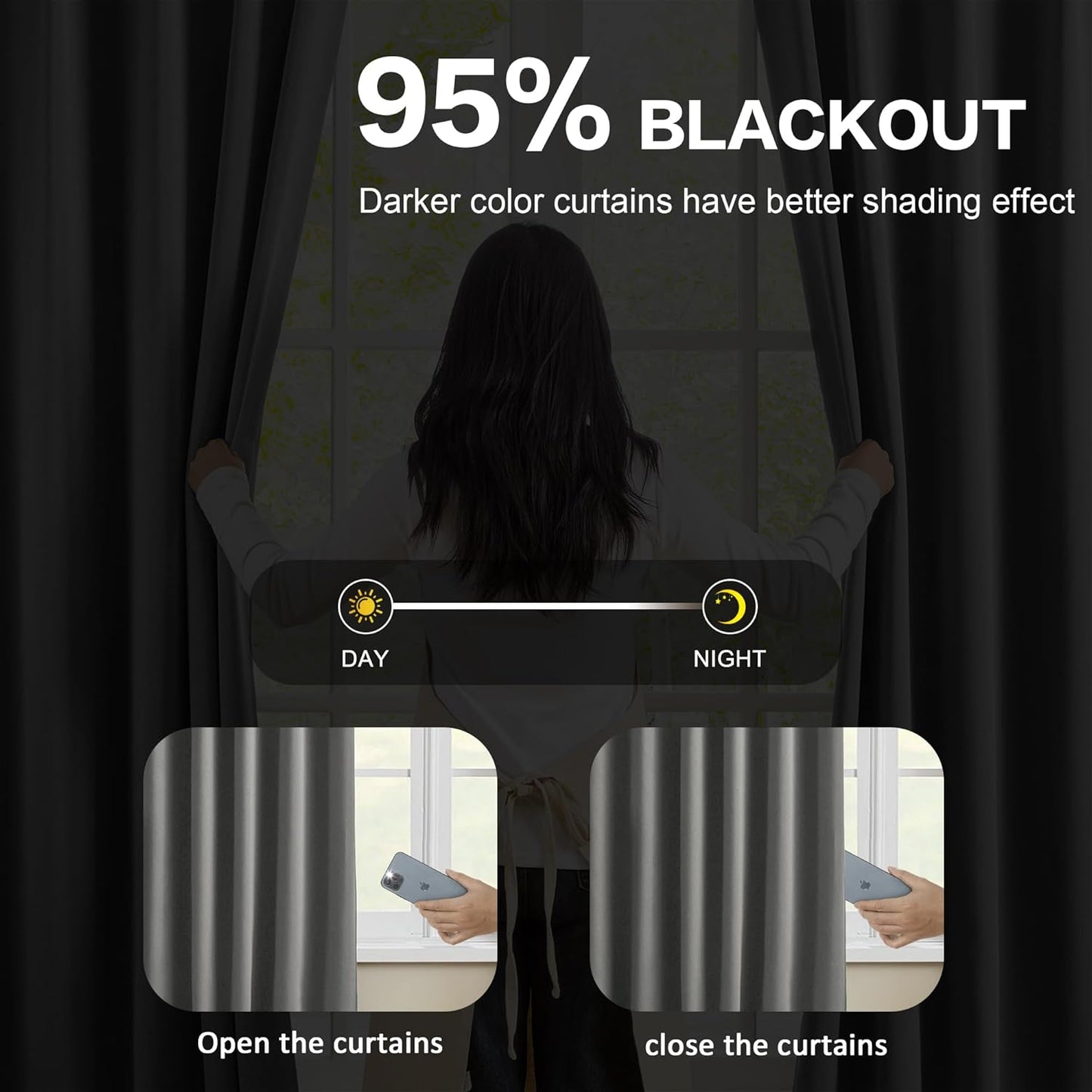 Grey Blackout Curtains 105 Inches Long 2 Panels Set, 60 Inch Wide Pinch Pleated Curtain with Hooks,Thermal Insulated Room Darkening Vertical Window Treatments for Living Room Bedroom 60 x 105