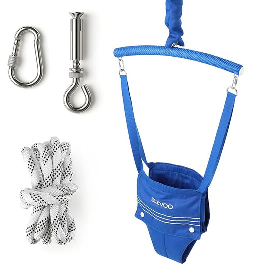 Slevoo Baby Jumper, with Ceiling Hook, Space Saving Jumper for Baby 6-12 Months, Infant Jumper for Small Spaces, Blue
