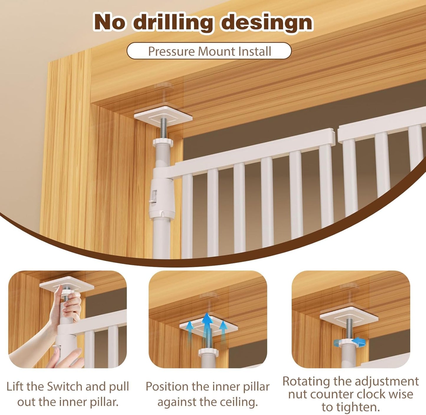 Glaf 74" Extra Tall Cat Gat, 30.31-38.19" Wide Adjustable Cat Door Pressure Mounted Pet Gate with Extra Narrow Gap Auto Close Dog Safety Gate for Doorways, Kitchen,Stairs