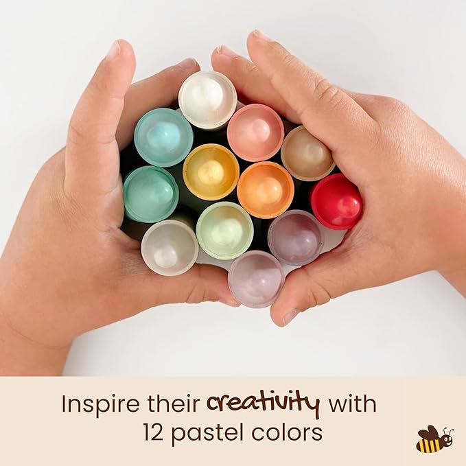 Honeysticks 100% Pure Beeswax Crayons (12 Pack) - Pastel Colored - Non Toxic Crayons for Toddlers 1-3, Safe for Baby from 1 Year Old Plus, Handmade with Natural Beeswax and Food-Grade Colors, Eco