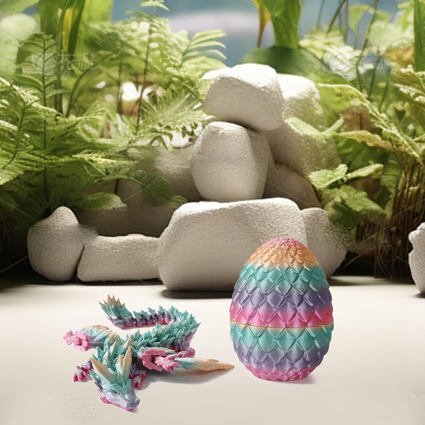 3D Printed Dragon Egg Crystal Dragon Fidget Toy Full Articulated Dragon Mystery Dragon Eggs with Dragon Inside Home Office Desk Decor Gifts Toys (Laser Colorful)