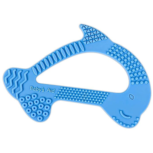 Silicone Baby Teether - Dolphin | 8 Teething Relief Textures, 100% Food-Grade, Easy to Hold & BPA Free Silicone Teethers for Babies, Baby Teething Toys, Soft Chew Toy for Babies Ages 3M+ - Baby’s Aid