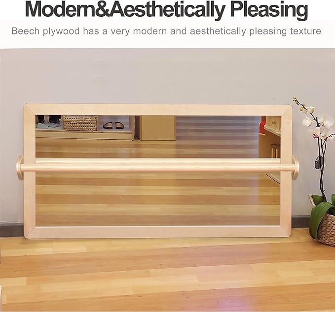 3-Position Montessori Wood Frame Non-Shatter Safety Pull Up Bar Baby Big Mirror Set, Infant Coordination Mirror, Kids Classroom Furniture for Daycare, Homeschool or Preschool
