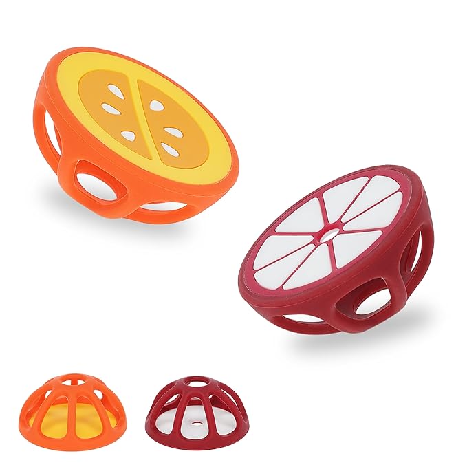 Orange and Mangosteen Silicone Teethers Baby Teething Toys, Newborn Essentials Must Haves, Easy-to-Hold Design Teething Ball Baby Essentials, BPA-Free