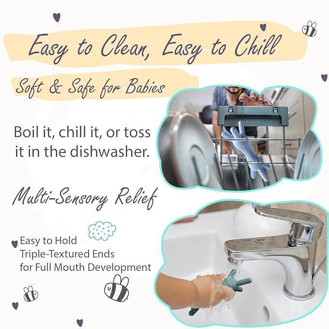 3D Baby Teether, BPA-Free Multi-Texture Silicone Teething Stick Toy,360-Degree Textured Design, Easy-Grip Design for Infants and Toddlers (Blue, 3D)