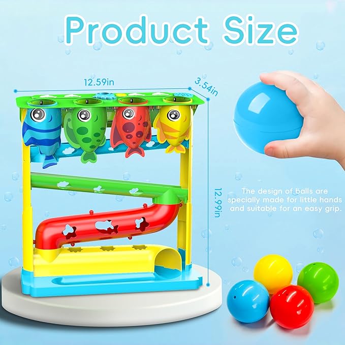 Ball Drop Toy for 1, 2 Years Old Boys & Girls, Interactive Toddler toy with Lights, Music & Water Spray, Montessori STEM Learning Toys for 9-18 Months, Infant Early Development Gift (Blue)