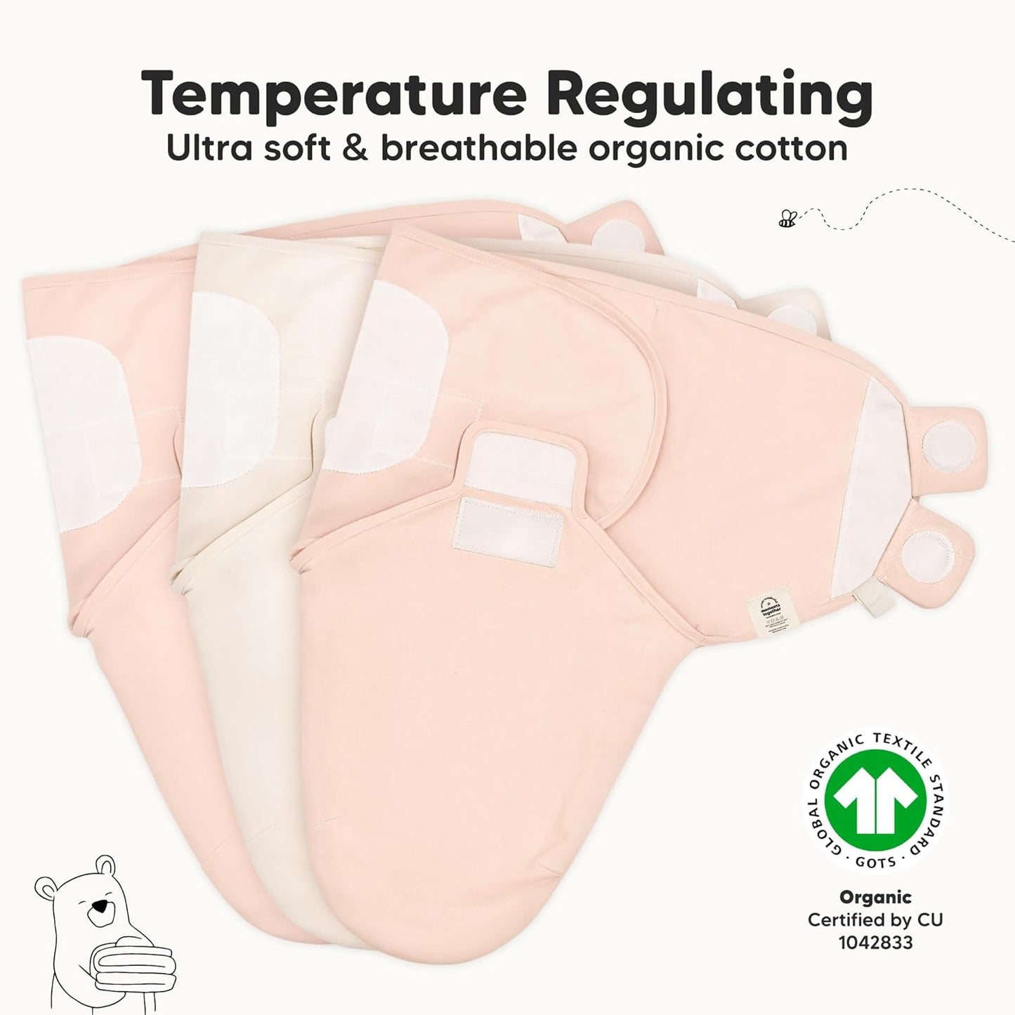 3-Pack Organic Baby Swaddle Sleep Sacks - Swaddles for Newborns, Infant 3-6 Months, Baby Girls, Boys, Soft & Snug Newborn Sleep Sack, Nursery Swaddling Blankets (Angelic, L)