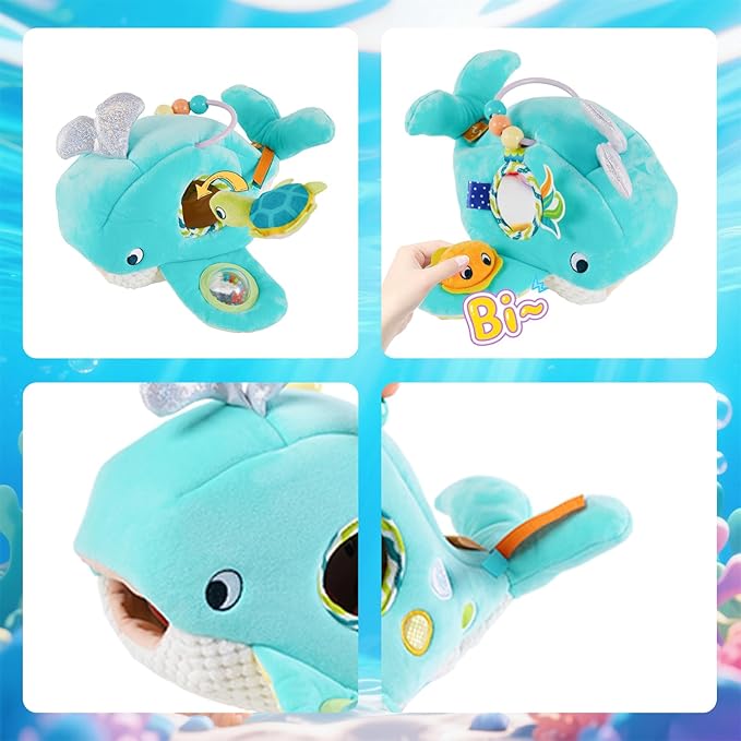 Soft Rattle Montessori Baby Toys 6-12 Months, Soft Barn Ocean Playhouse with 6 Stuffed Animals, Sensory Development Activity, Toddler Learning Toys (Ocean Whale)