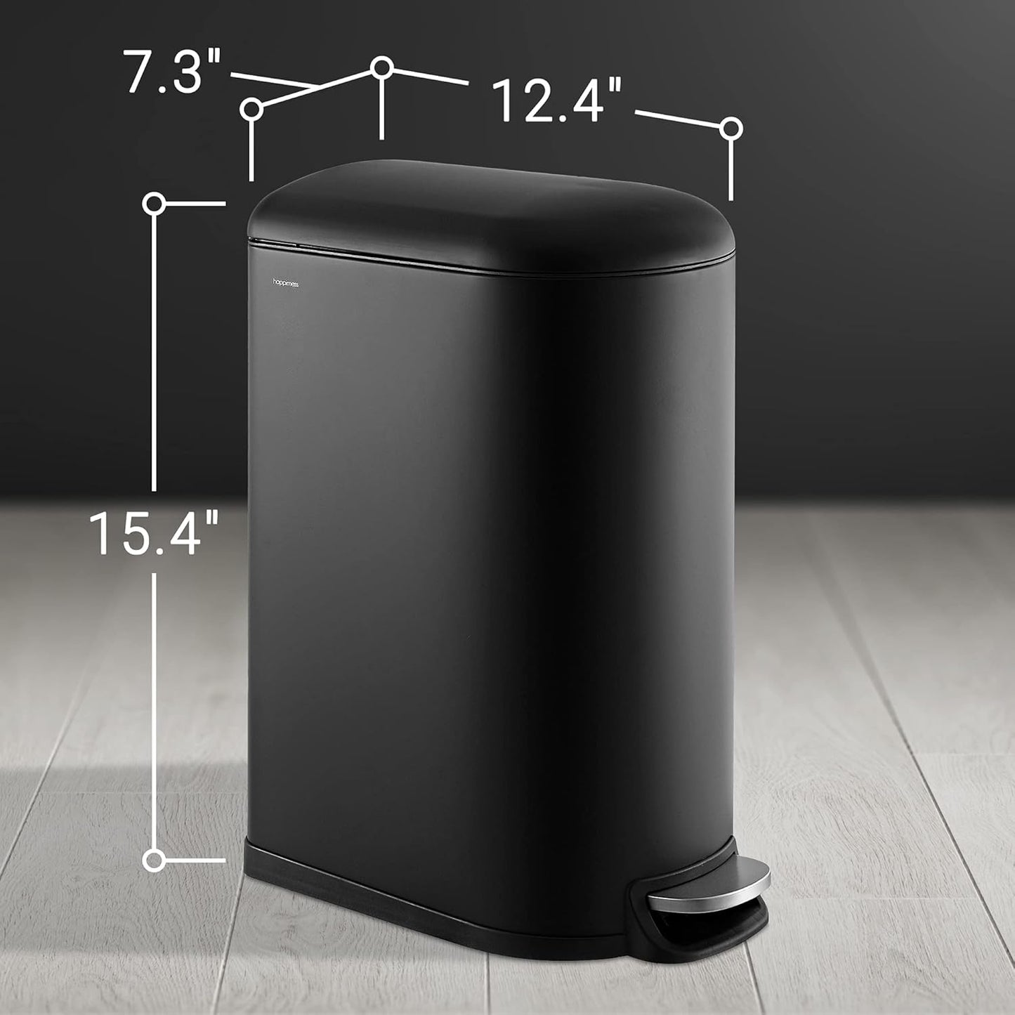 happimess HPM1009B Roland Mini 2.6-Gallon Step-Open Trash Can with Soft-Close Lid, Modern, Minimalistic, Fingerprint Proof for Home, Kitchen, Laundry Room, Office, Bedroom, Bathroom, Black