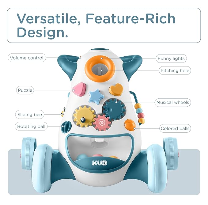 KÜB Montessori Baby Walker - Interactive Push Toy for Toddlers Learning to Walk with Soft Music & Lights, Adjustable Speed & Non-Slip Wheels, Educational Activity Center