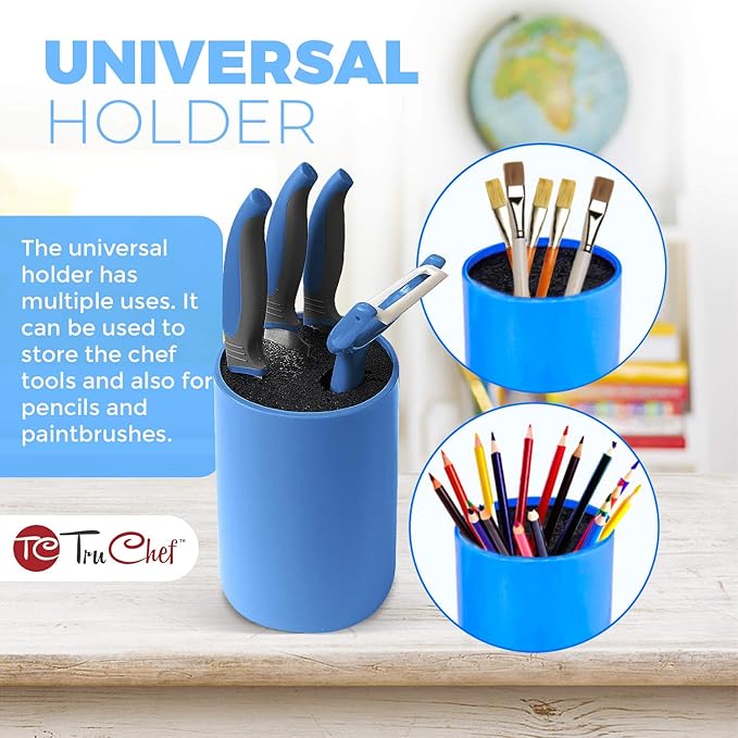 5-Piece Kids Knife Set | Real Stainless Steel Cooking Knives with Peeler, Serrated Blade & Storage Stand | Safe, Easy-Grip Design – Fun Junior Chef Set for Boys & Girls (5 pcs, Blue)