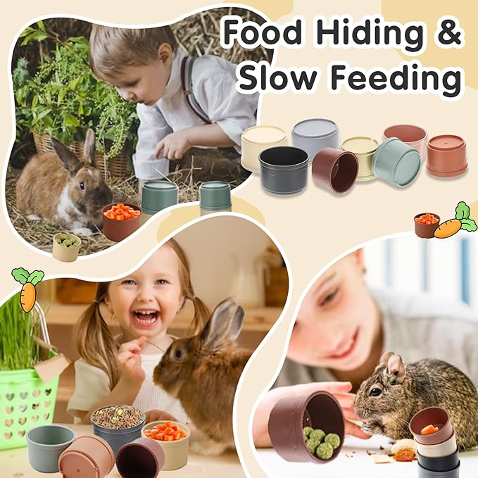 16 Pcs Stacking Cups for Rabbits, Colorful Bunny Toys for Rabbits and Small Animals, Nesting Rabbit Toys of Different Sizes, Bunny Stacking Cups for Hiding Food and Playing